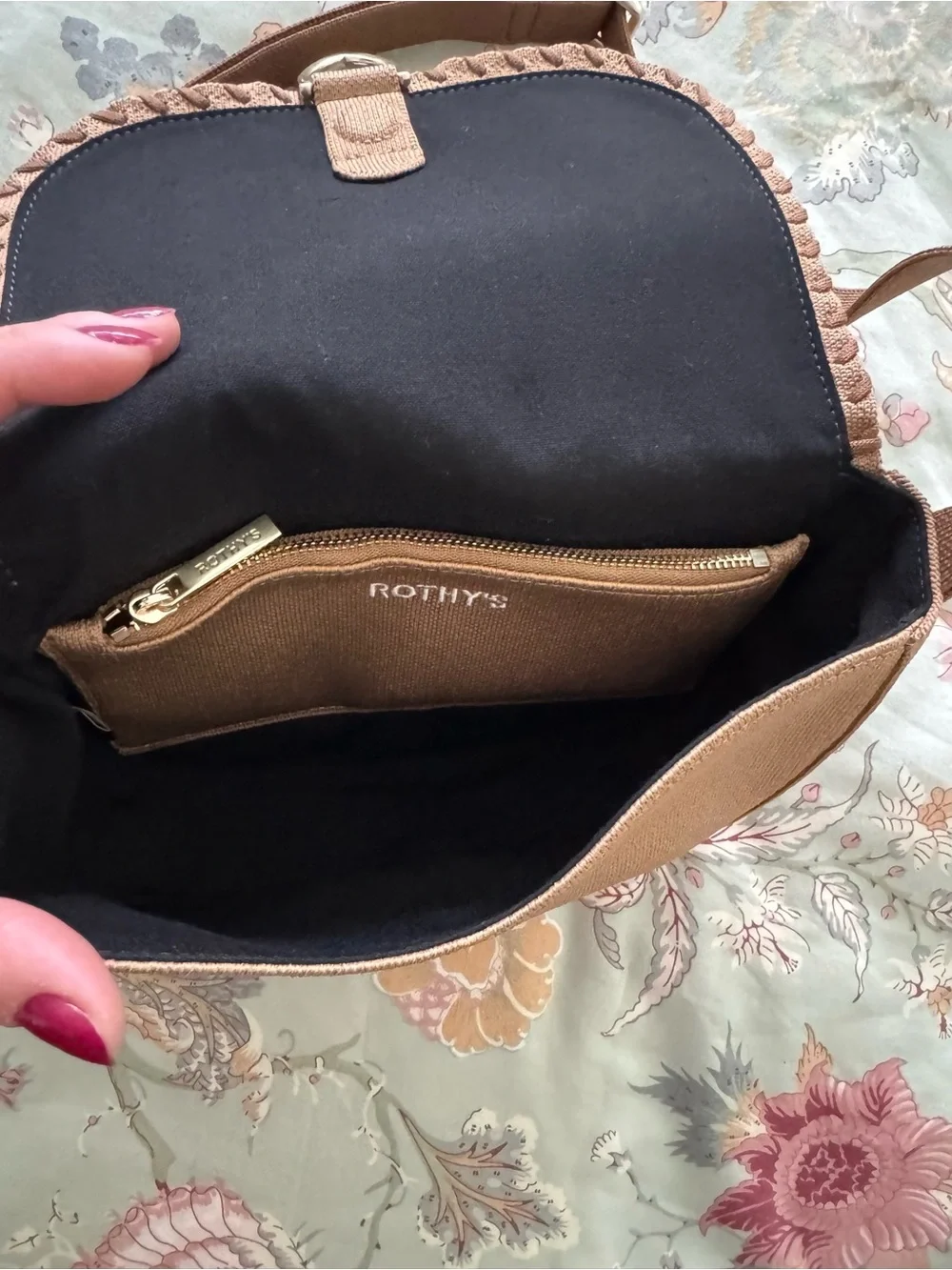 Rothy's Tan Crossbody Saddle Bag with Braided Edge